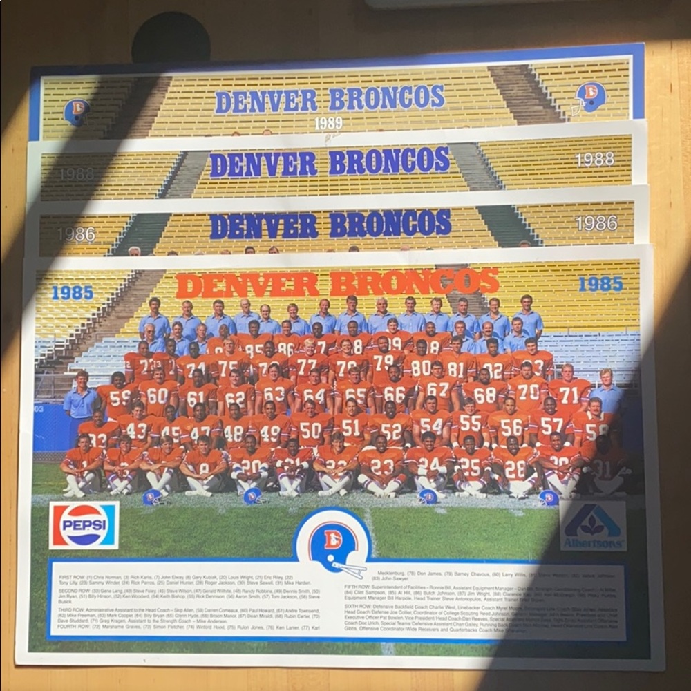 Vintage Broncos 1985, 1986, 1988, 1989 Team Photos